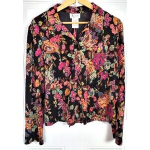 Vintage K Studio Floral Button Front Top Size 16